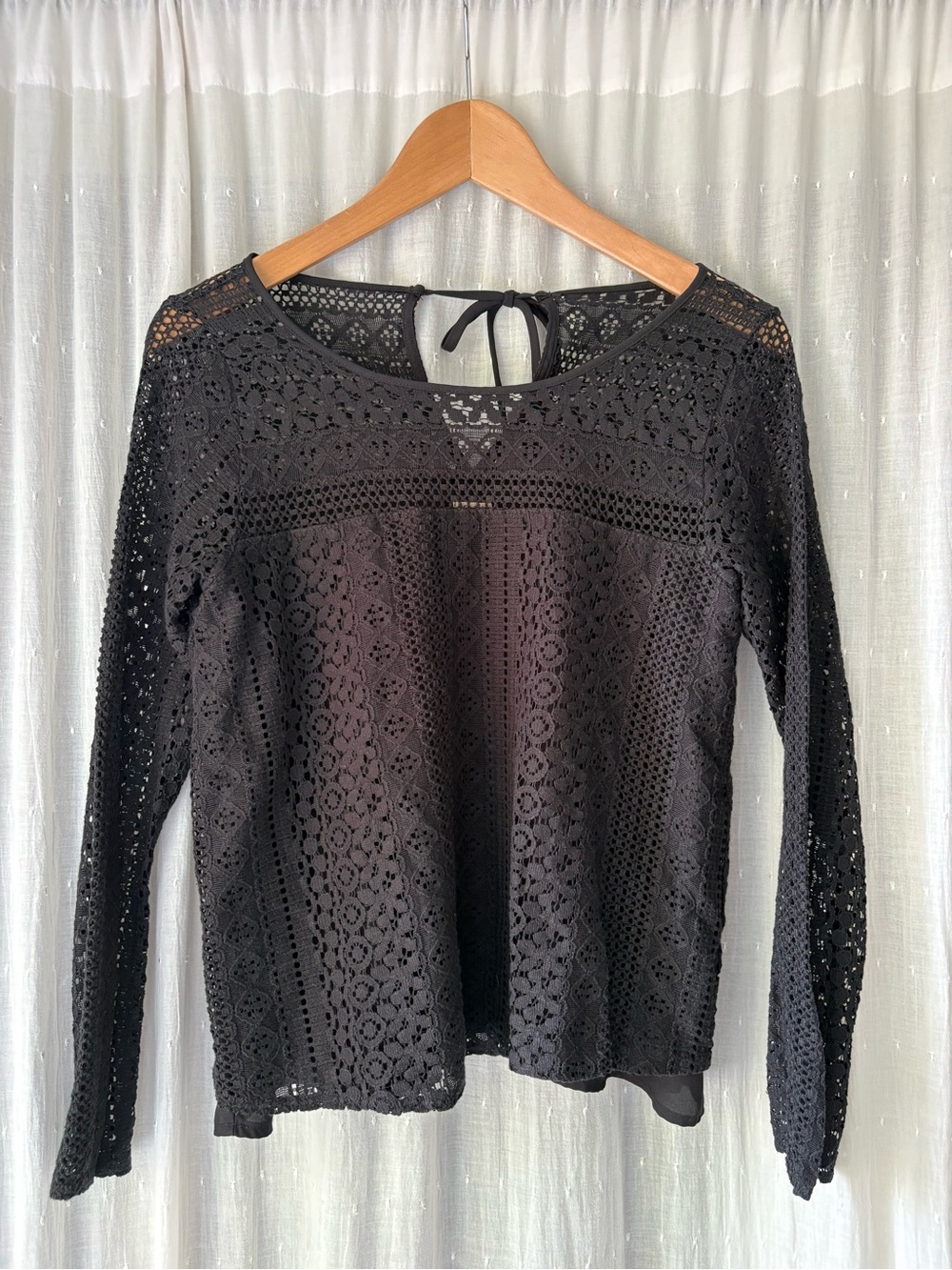 Hollister Black Crochet Lace Long-Sleeve Top
